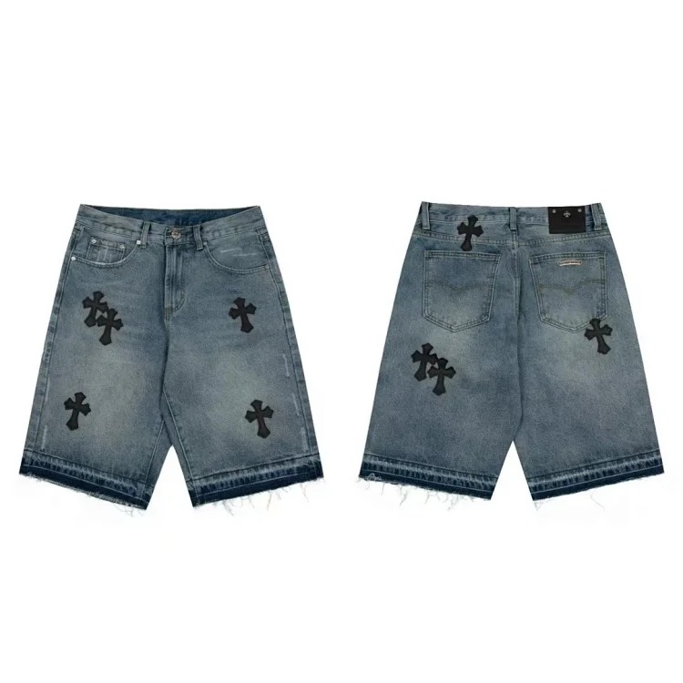 Chrome Hearts Ch cross patchwork leather denim shorts