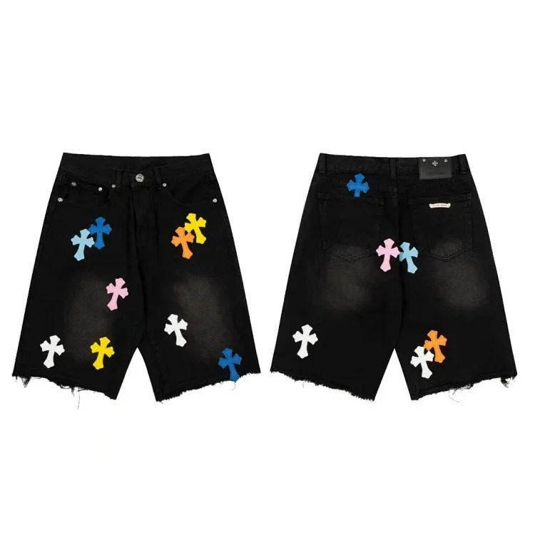 Chrome Hearts Ch cross patchwork leather denim shorts