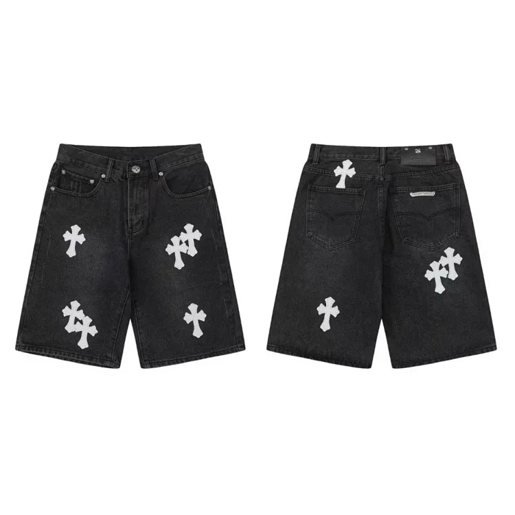 Chrome Hearts Ch cross patchwork leather denim shorts