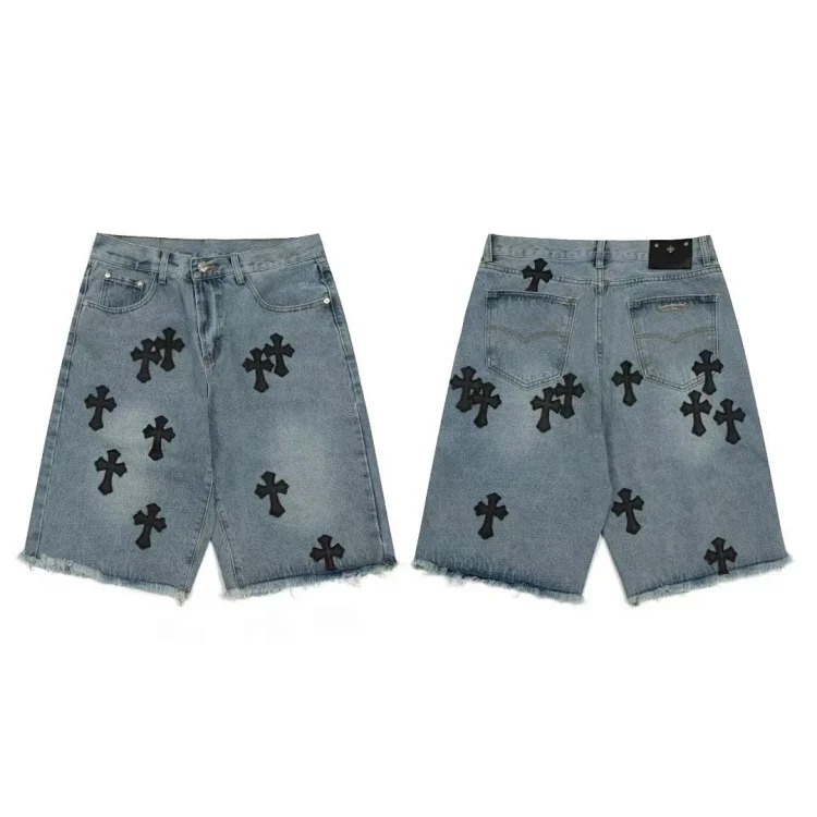 Chrome Hearts Ch cross patchwork leather denim shorts