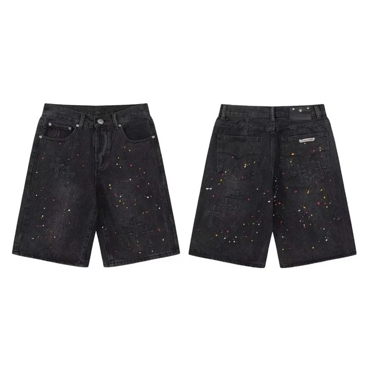 Chrome Hearts Ch cross patchwork leather denim shorts