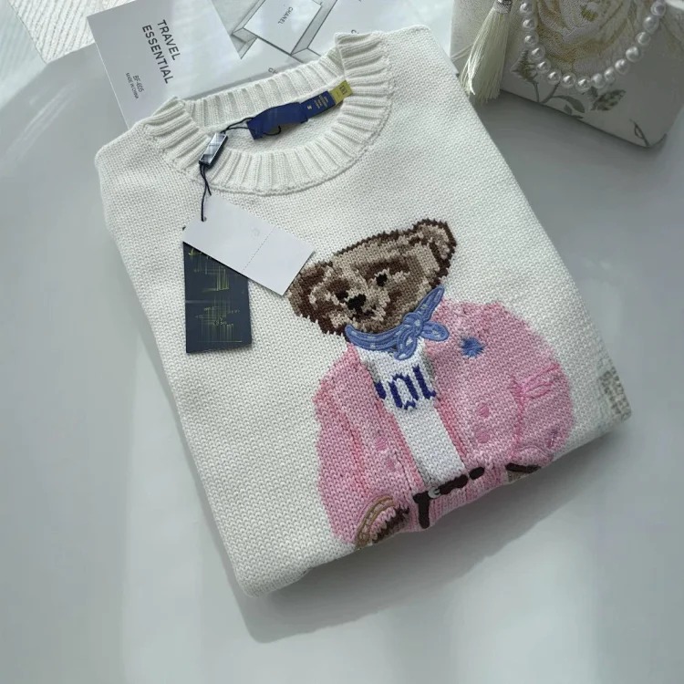 Ralph Lauren bear heavy industry embroidered cartoon round neck knitted sweater for women