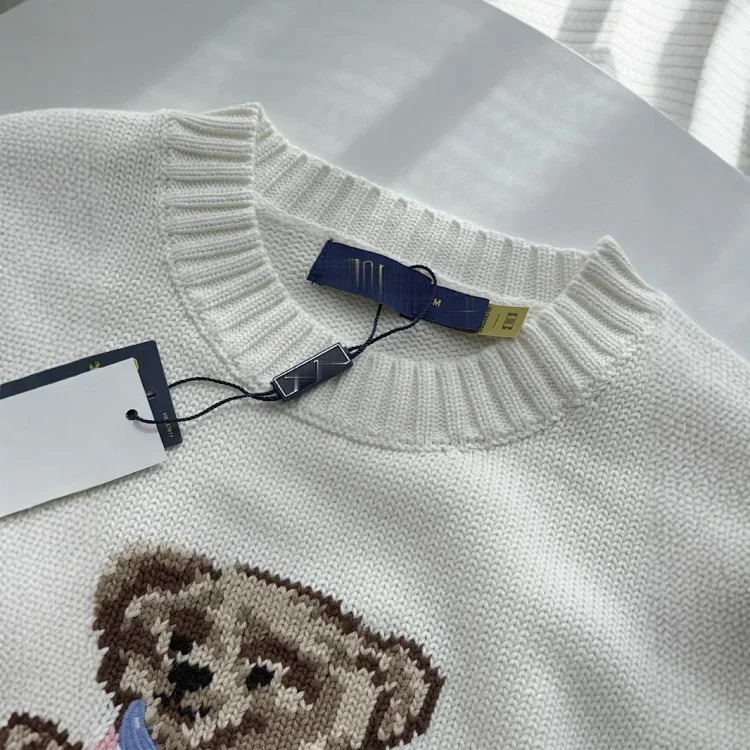 Ralph Lauren bear heavy industry embroidered cartoon round neck knitted sweater for women
