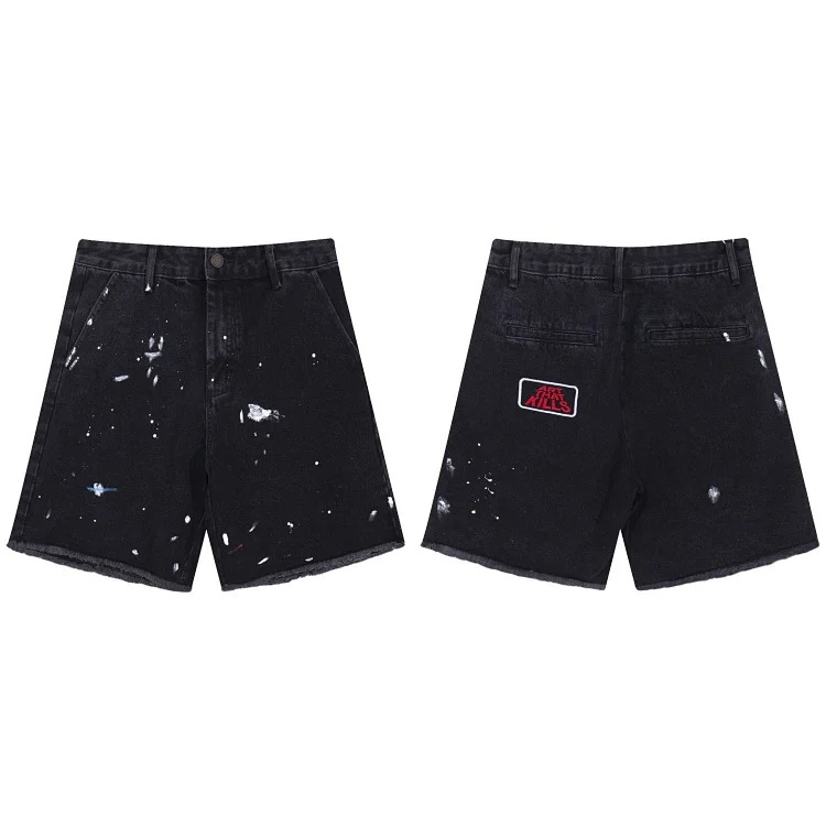 Washed slightly flared black and blue patchwork jeans for men and women trousers and shorts Ga