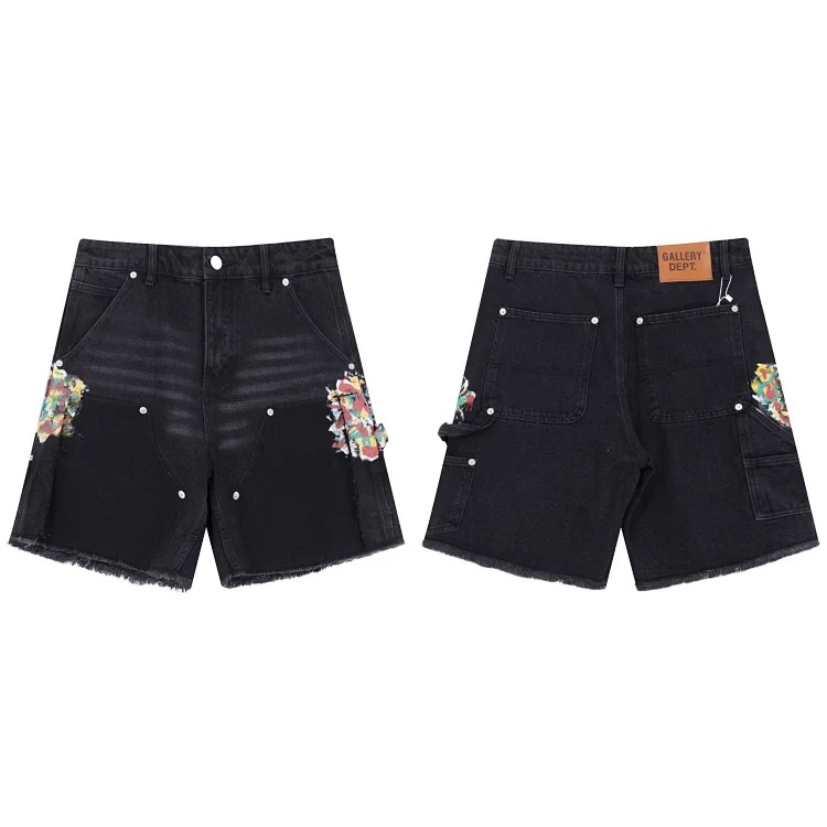 Washed slightly flared black and blue patchwork jeans for men and women trousers and shorts Ga