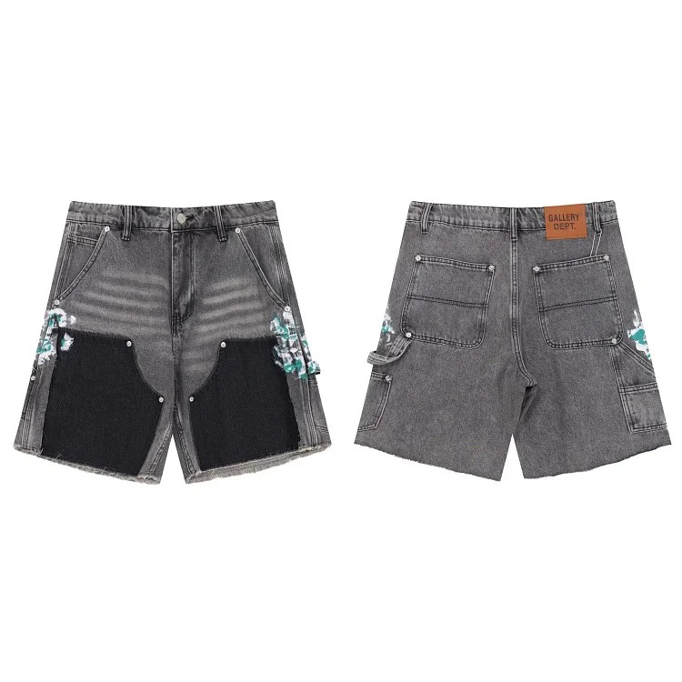 Washed slightly flared black and blue patchwork jeans for men and women trousers and shorts Ga