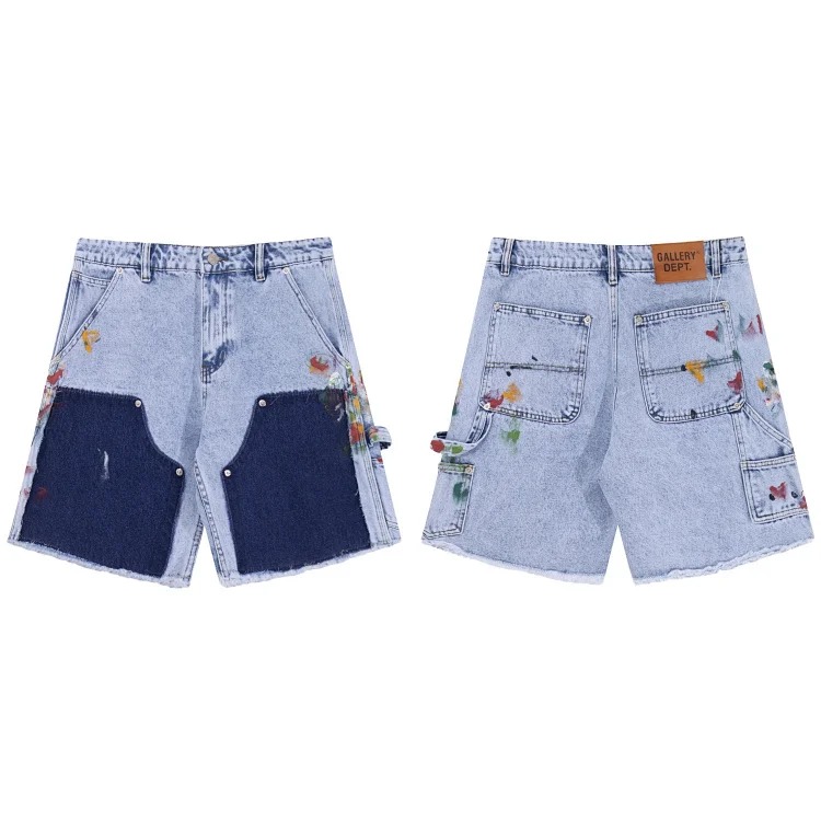 Washed slightly flared black and blue patchwork jeans for men and women trousers and shorts Ga