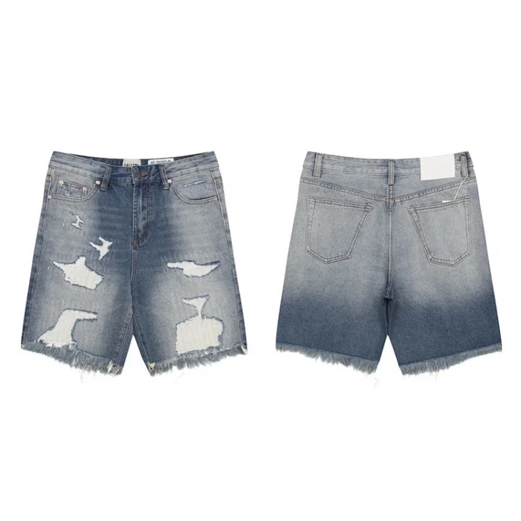 Washed slightly flared black and blue patchwork jeans for men and women trousers and shorts Ga
