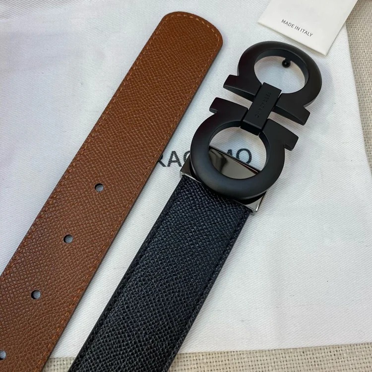 Belts for men and girls, cowhide trouser belts, plaid full leather trouser belts, double-sided genuine leather belts