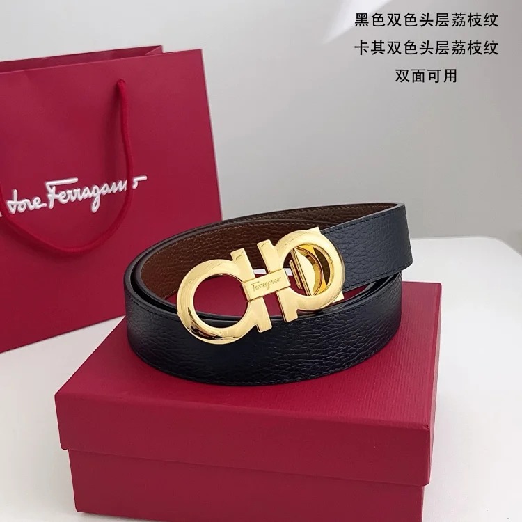 Belts for men and girls, cowhide trouser belts, plaid full leather trouser belts, double-sided genuine leather belts