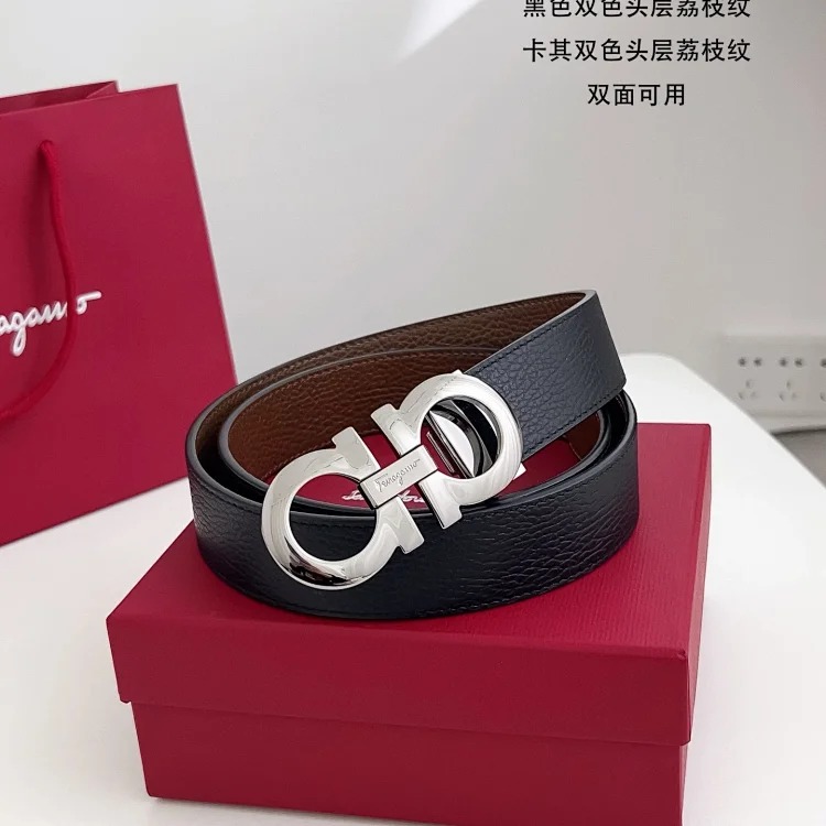 Belts for men and girls, cowhide trouser belts, plaid full leather trouser belts, double-sided genuine leather belts