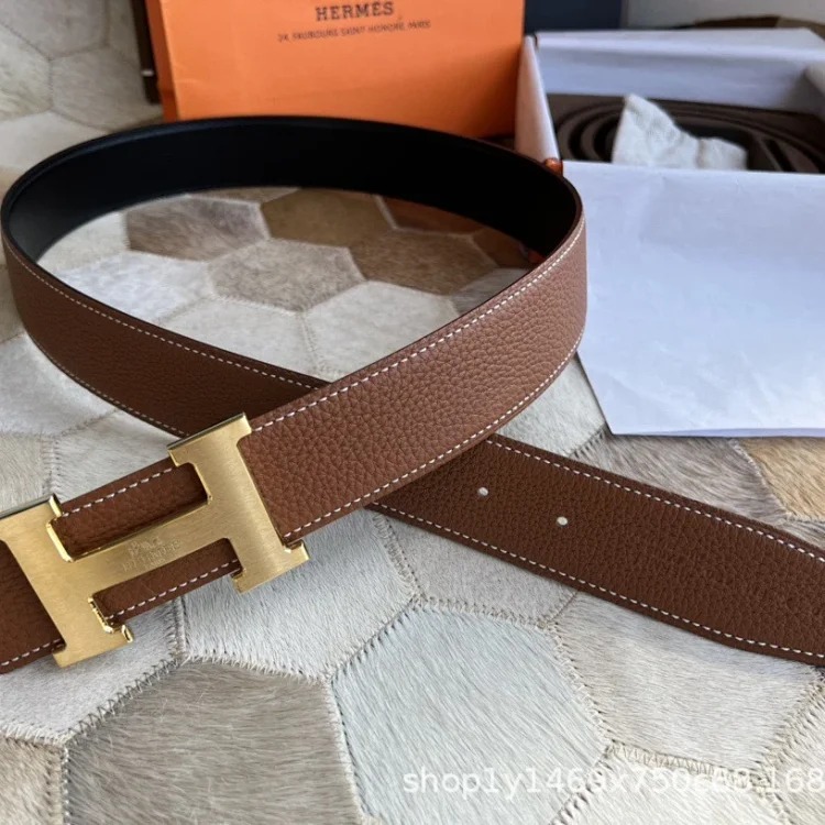 Belts for men and girls, cowhide trouser belts, plaid full leather trouser belts, double-sided genuine leather belts
