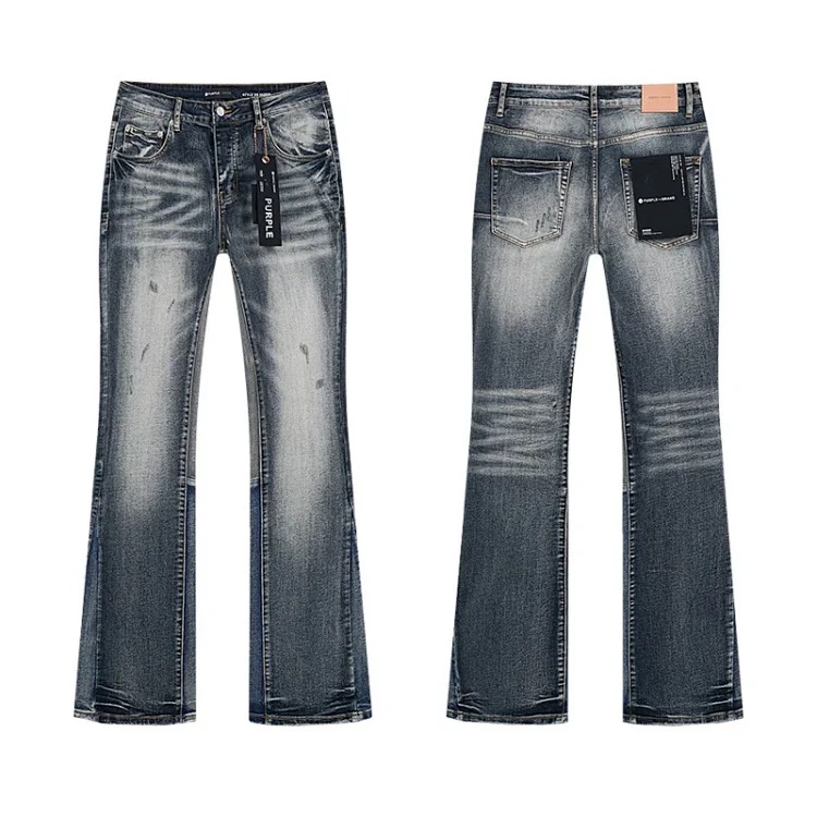 Foreign trade new real-shot spot beauty trendy high street casual ripped hole slim fit men and women couples washed denim trousers with slight flares