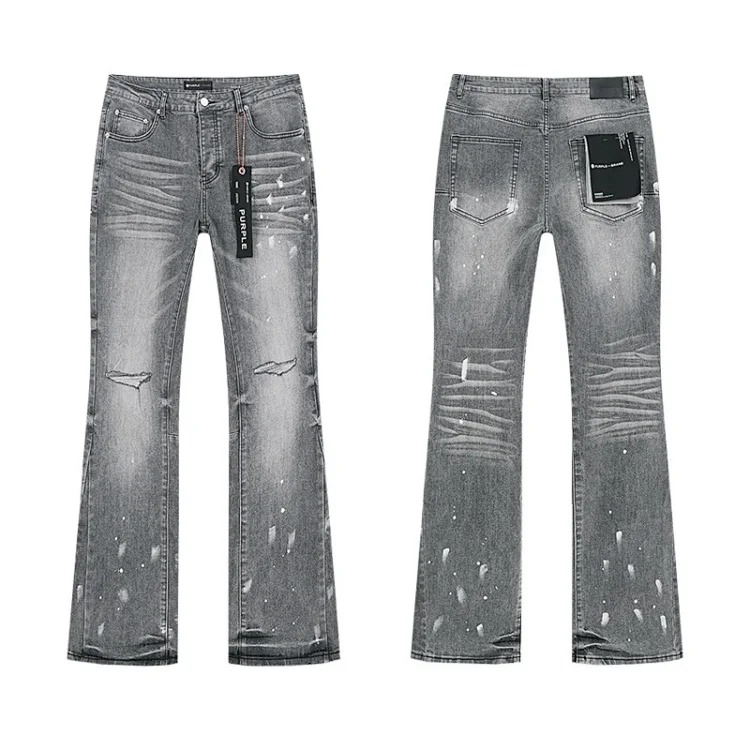 Foreign trade new real-shot spot beauty trendy high street casual ripped hole slim fit men and women couples washed denim trousers with slight flares
