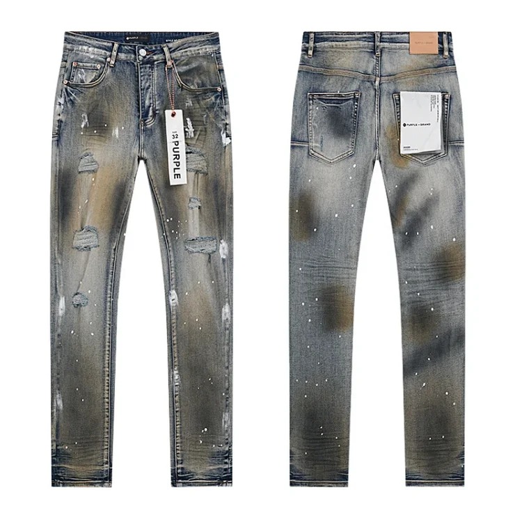 Foreign trade new real-shot spot beauty trendy high street casual ripped hole slim fit men and women couples washed denim trousers with slight flares