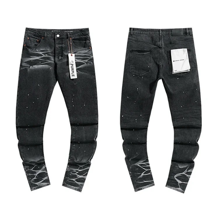 Foreign trade new real-shot spot beauty trendy high street casual ripped hole slim fit men and women couples washed denim trousers with slight flares