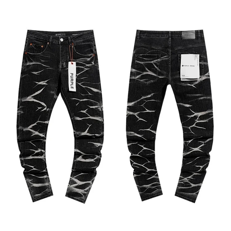 Foreign trade new real-shot spot beauty trendy high street casual ripped hole slim fit men and women couples washed denim trousers with slight flares