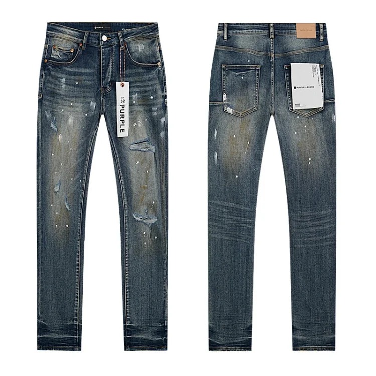 Foreign trade new real-shot spot beauty trendy high street casual ripped hole slim fit men and women couples washed denim trousers with slight flares