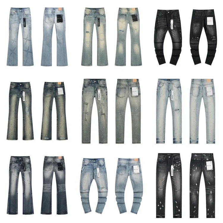 Foreign trade new real-shot spot beauty trendy high street casual ripped hole slim fit men and women couples washed denim trousers with slight flares