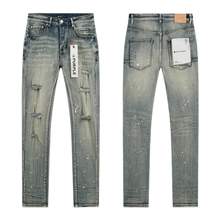 Foreign trade new real-shot spot beauty trendy high street casual ripped hole slim fit men and women couples washed denim trousers with slight flares