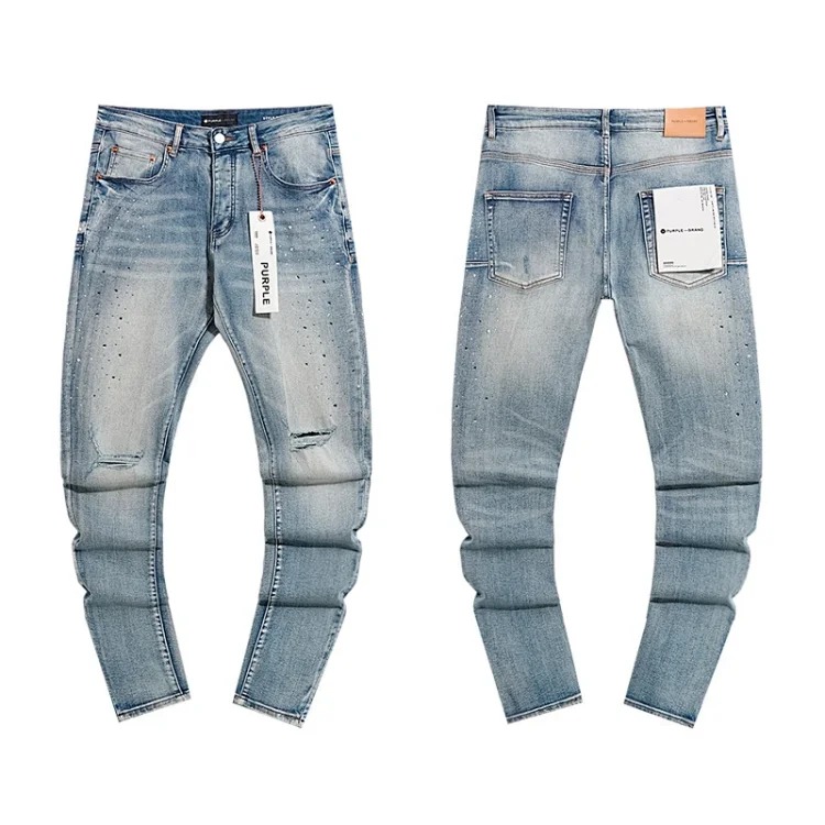 Foreign trade new real-shot spot beauty trendy high street casual ripped hole slim fit men and women couples washed denim trousers with slight flares