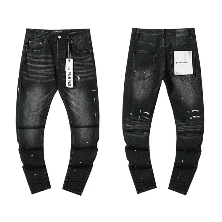 Foreign trade new real-shot spot beauty trendy high street casual ripped hole slim fit men and women couples washed denim trousers with slight flares