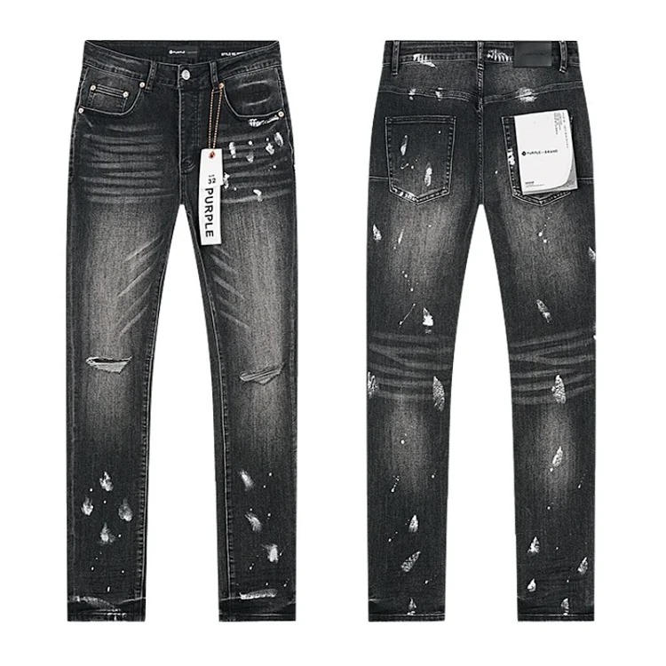 Foreign trade new real-shot spot beauty trendy high street casual ripped hole slim fit men and women couples washed denim trousers with slight flares