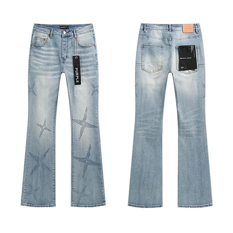 Foreign trade new real-shot spot beauty trendy high street casual ripped hole slim fit men and women couples washed denim trousers with slight flares