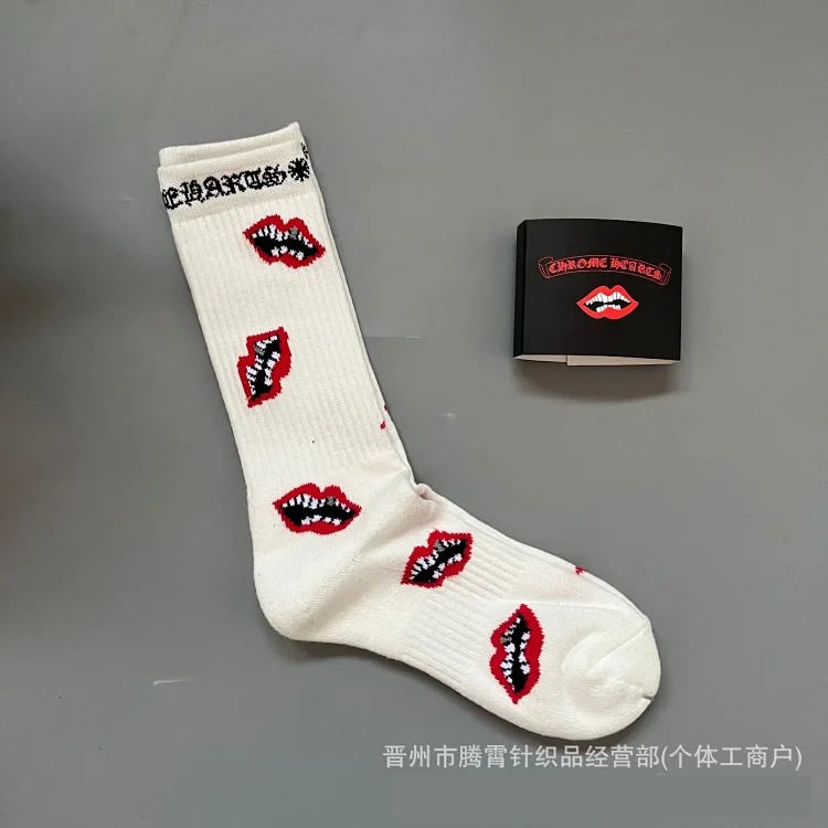 Graffiti Red Lips Towel Bottom Embroidered Swedish Fashion Socks