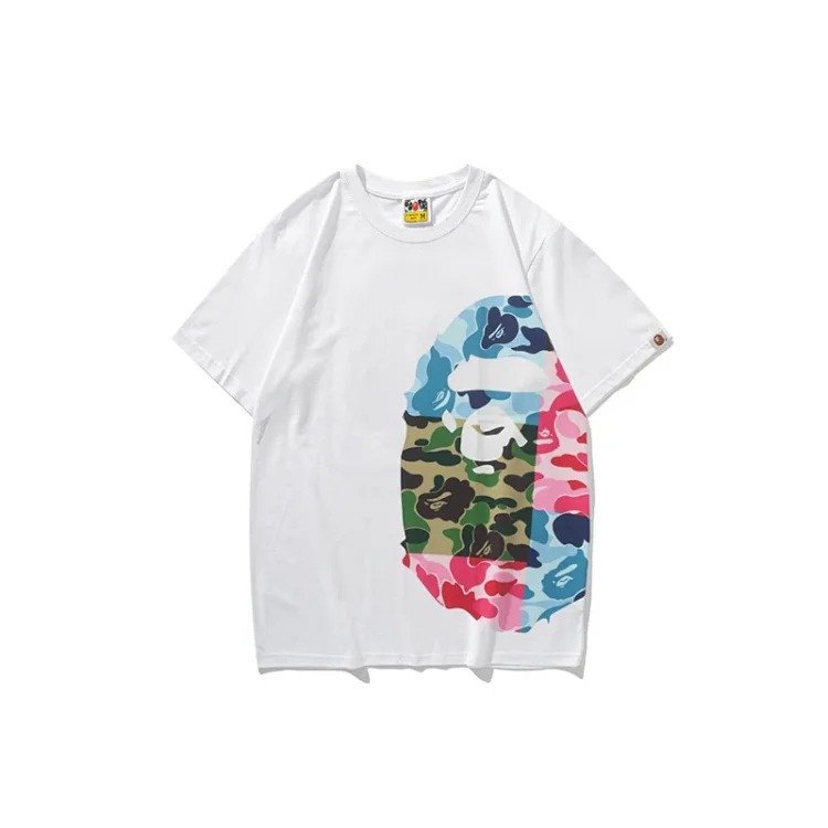 Camouflage print round neck short-sleeved casual T-shirt for men and women