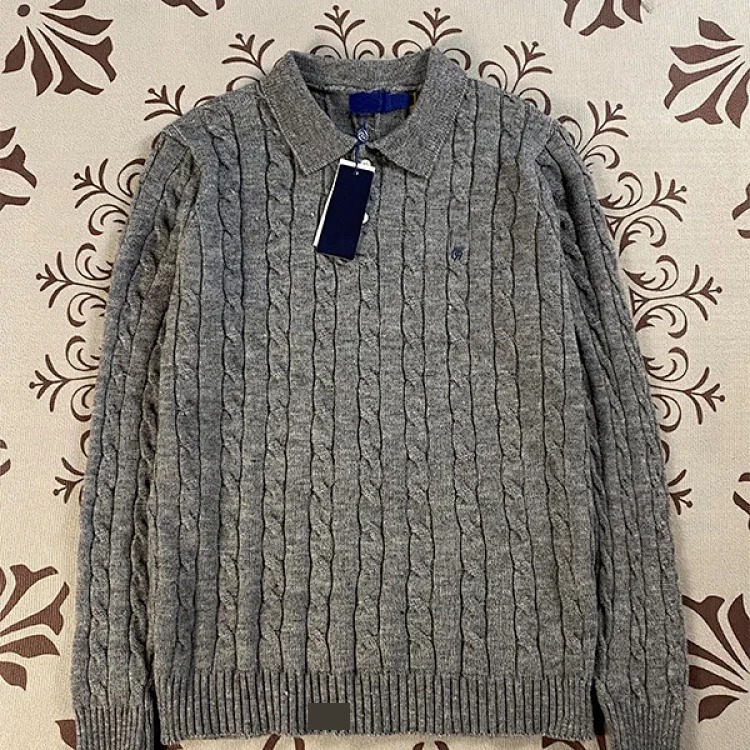 Ralph Lauren Pony logo lapel retro embroidery casual couple button twist knitwear long-sleeved sweater for women