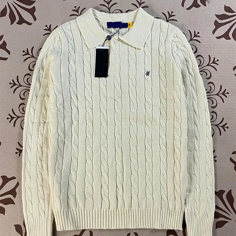 Ralph Lauren Pony logo lapel retro embroidery casual couple button twist knitwear long-sleeved sweater for women