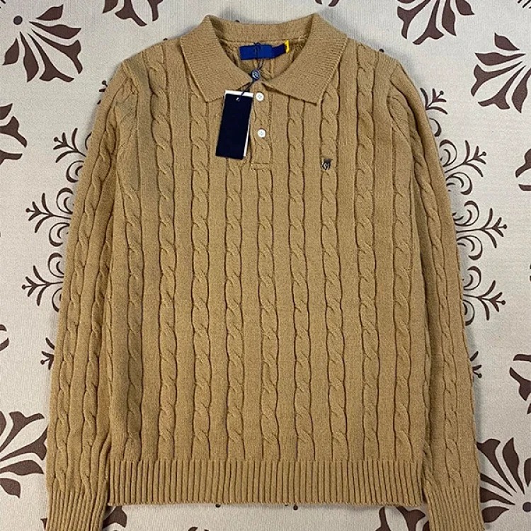 Ralph Lauren Pony logo lapel retro embroidery casual couple button twist knitwear long-sleeved sweater for women