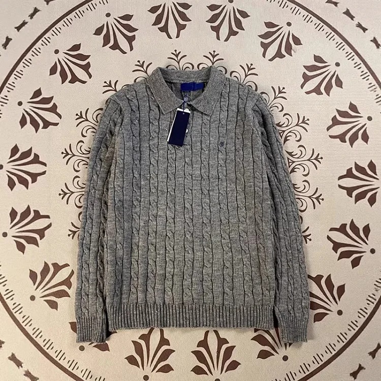 Ralph Lauren Pony logo lapel retro embroidery casual couple button twist knitwear long-sleeved sweater for women