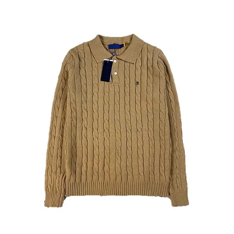 Ralph Lauren Pony logo lapel retro embroidery casual couple button twist knitwear long-sleeved sweater for women