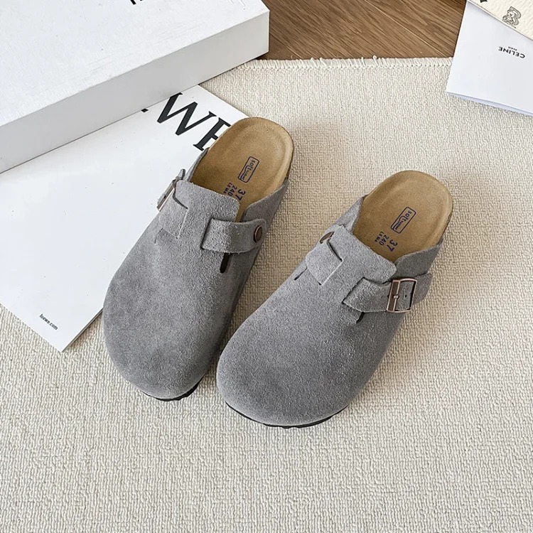 Genuine leather cork sole half-pack platform sandals and slippers