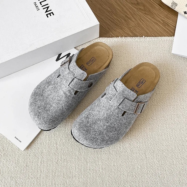 Genuine leather cork sole half-pack platform sandals and slippers