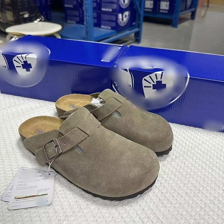 Genuine leather cork sole half-pack platform sandals and slippers