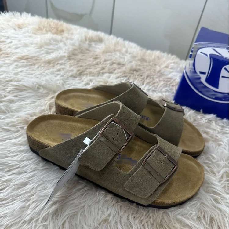Genuine leather cork sole half-pack platform sandals and slippers