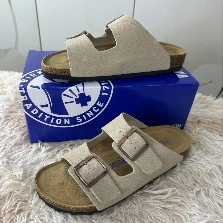 Genuine leather cork sole half-pack platform sandals and slippers