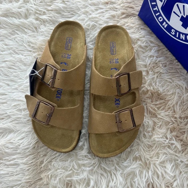 Genuine leather cork sole half-pack platform sandals and slippers