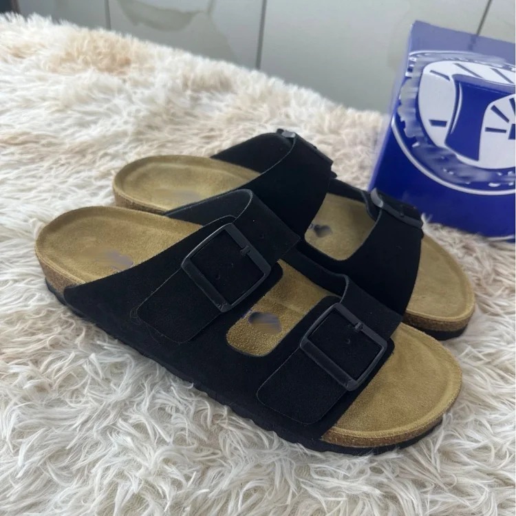 Genuine leather cork sole half-pack platform sandals and slippers