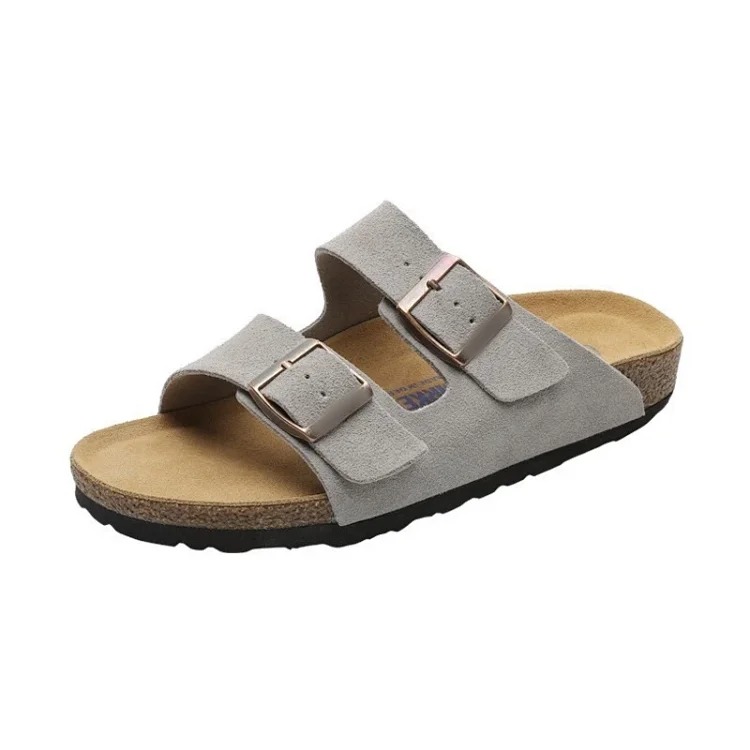 Genuine leather cork sole half-pack platform sandals and slippers
