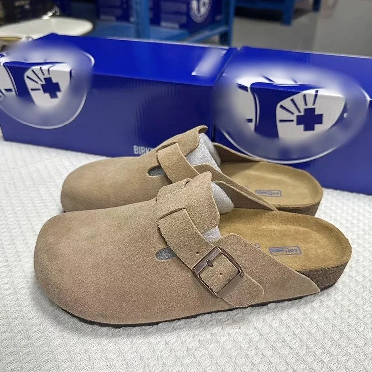 Genuine leather cork sole half-pack platform sandals and slippers