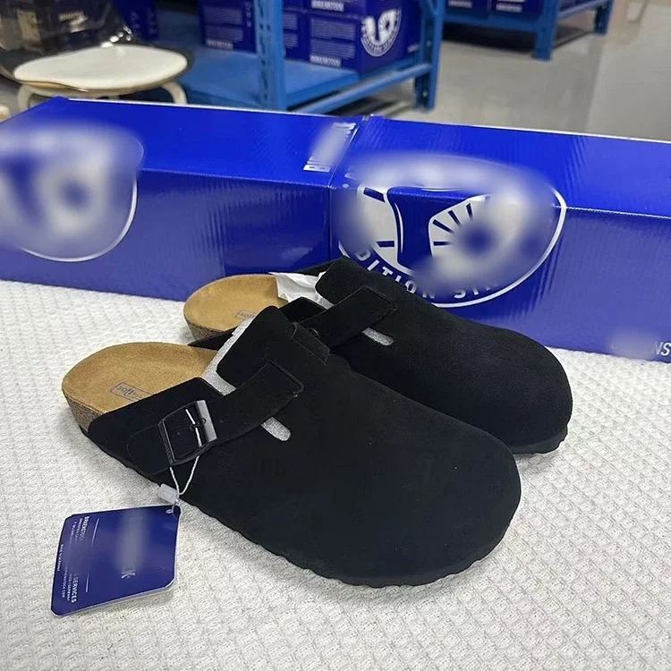 Genuine leather cork sole half-pack platform sandals and slippers