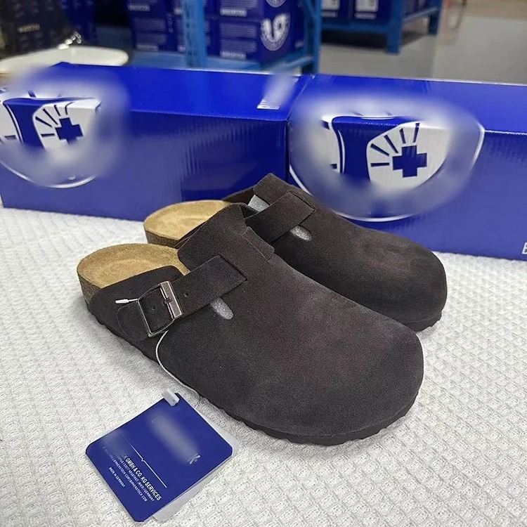 Genuine leather cork sole half-pack platform sandals and slippers