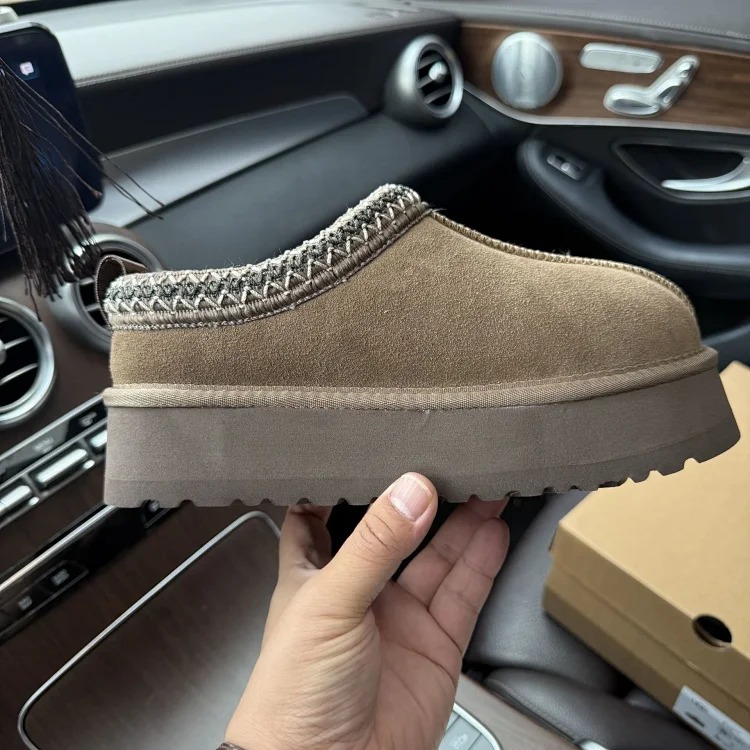 Ethnic style braided thick-soled snow boots women's inner heightening fur all-in-one cotton boots slippers cowhide wool plus velvet anti-slip