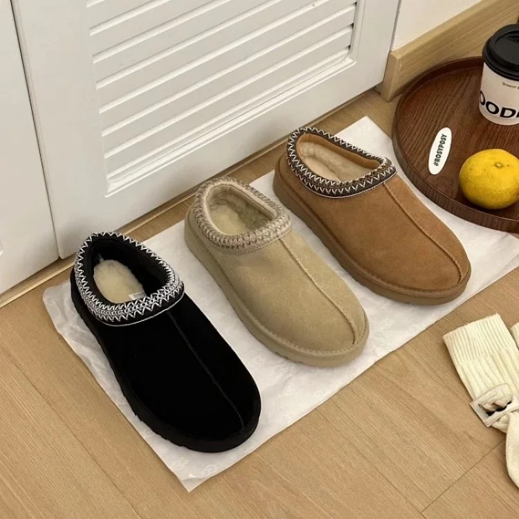 Ethnic style braided thick-soled snow boots women's inner heightening fur all-in-one cotton boots slippers cowhide wool plus velvet anti-slip