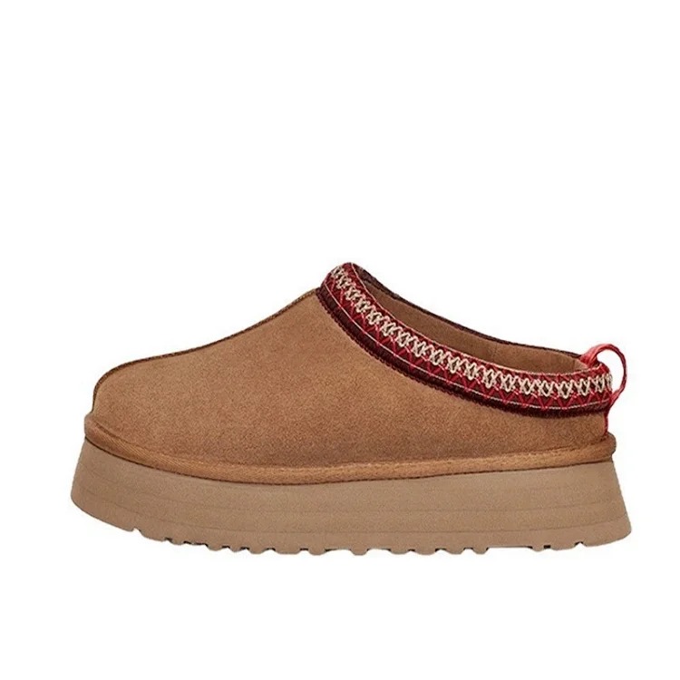 Ethnic style braided thick-soled snow boots women's inner heightening fur all-in-one cotton boots slippers cowhide wool plus velvet anti-slip