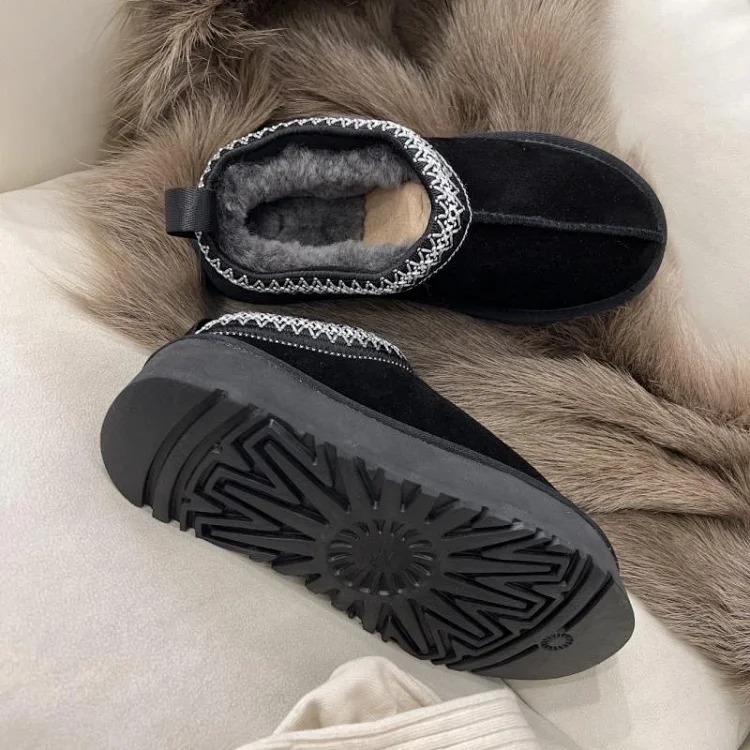 Ethnic style braided thick-soled snow boots women's inner heightening fur all-in-one cotton boots slippers cowhide wool plus velvet anti-slip